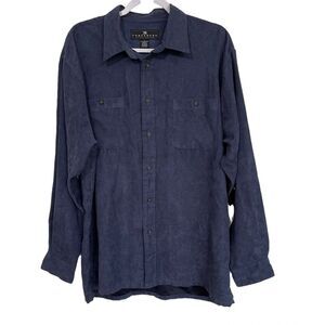 Consensus Sportswear Faux Suede Shirt Long Sleeve Button Up Preppy Blue Size L
